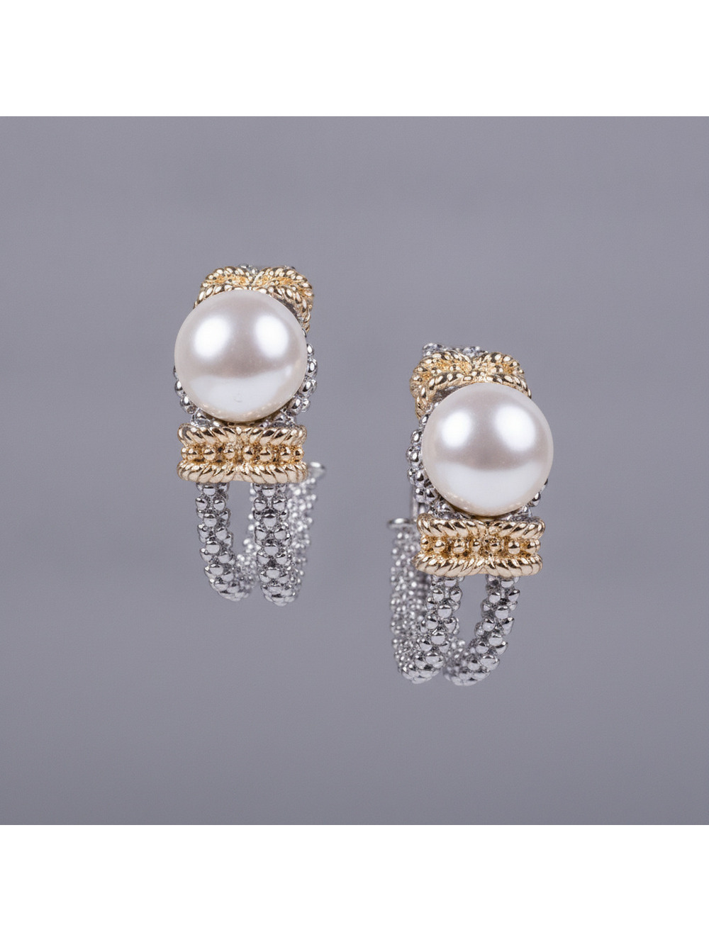Two-Tone Pearl Hoop Earrings with Beaded Accents